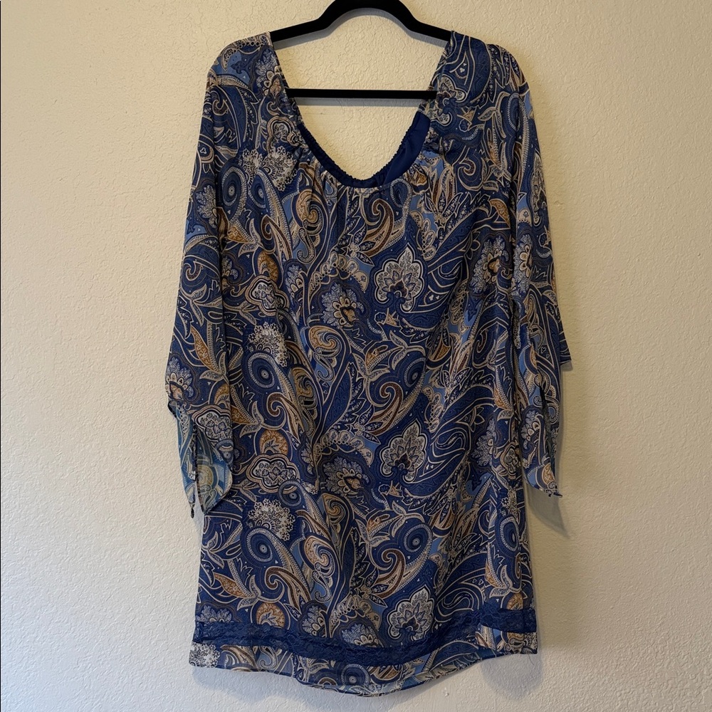 Alice + Olivia Blue and Tan Paisley Mini Dress